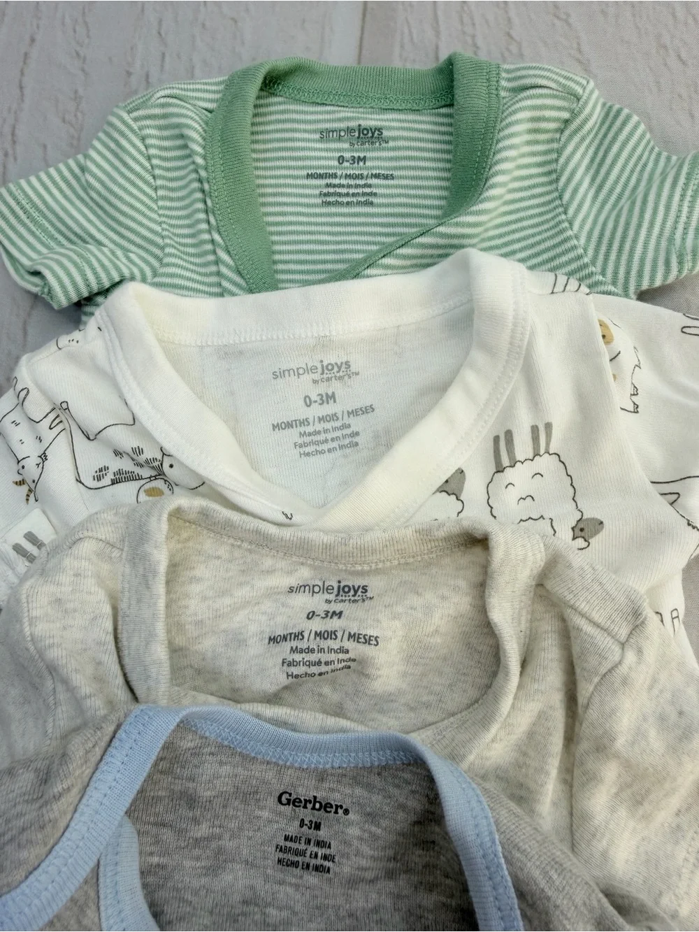 Carter’s Simple Joys Gerber Baby 0-3M 4-Pack Bodysuits Neutral Animal